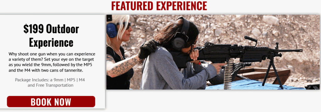 $199 Outdoor shooting range experience package with a 9mm, MP5. M4 and tannerite