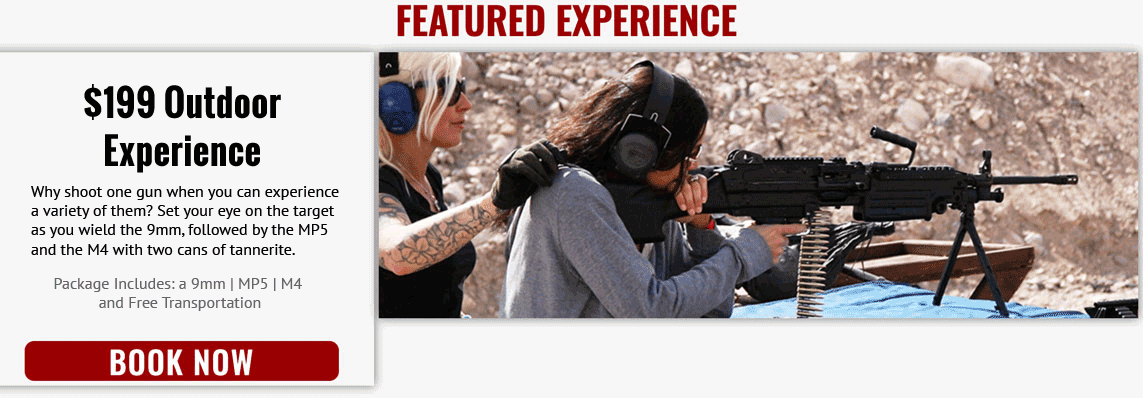 $199 Outdoor shooting range experience package with a 9mm, MP5. M4 and tannerite