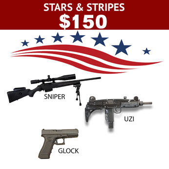 Stars and stripes shooting experience with a sniper, uzi and glock