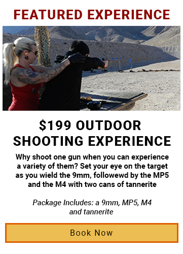 $199 Outdoor shooting range experience package with a 9mm, MP5. M4 and tannerite